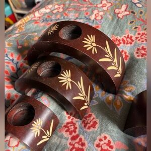 3/$10 Floral Nesting Wooden Tealight Holder Set